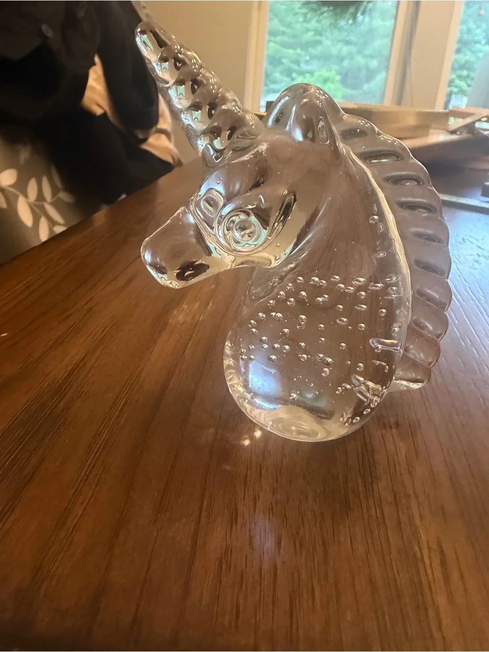 Vintage Crystal Clear Glass Unicorn Paperweight. Heavy.